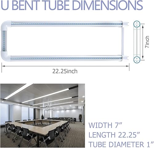 Miniatura 5 de Greess Paquete de 4 tubos de luz LED T8 en forma de U, tubo de luz LED en forma de U de 2 pies x 2 pies 24 W (equivalente a 60 W) con base de dos