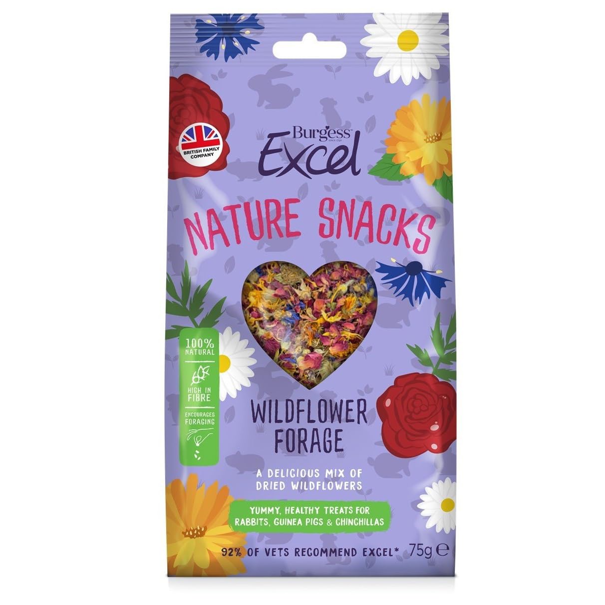 Burgess Excel Wildflower Forage Small Pet Treats, Natural Snacks for Rabbits & Guinea Pigs, 75g