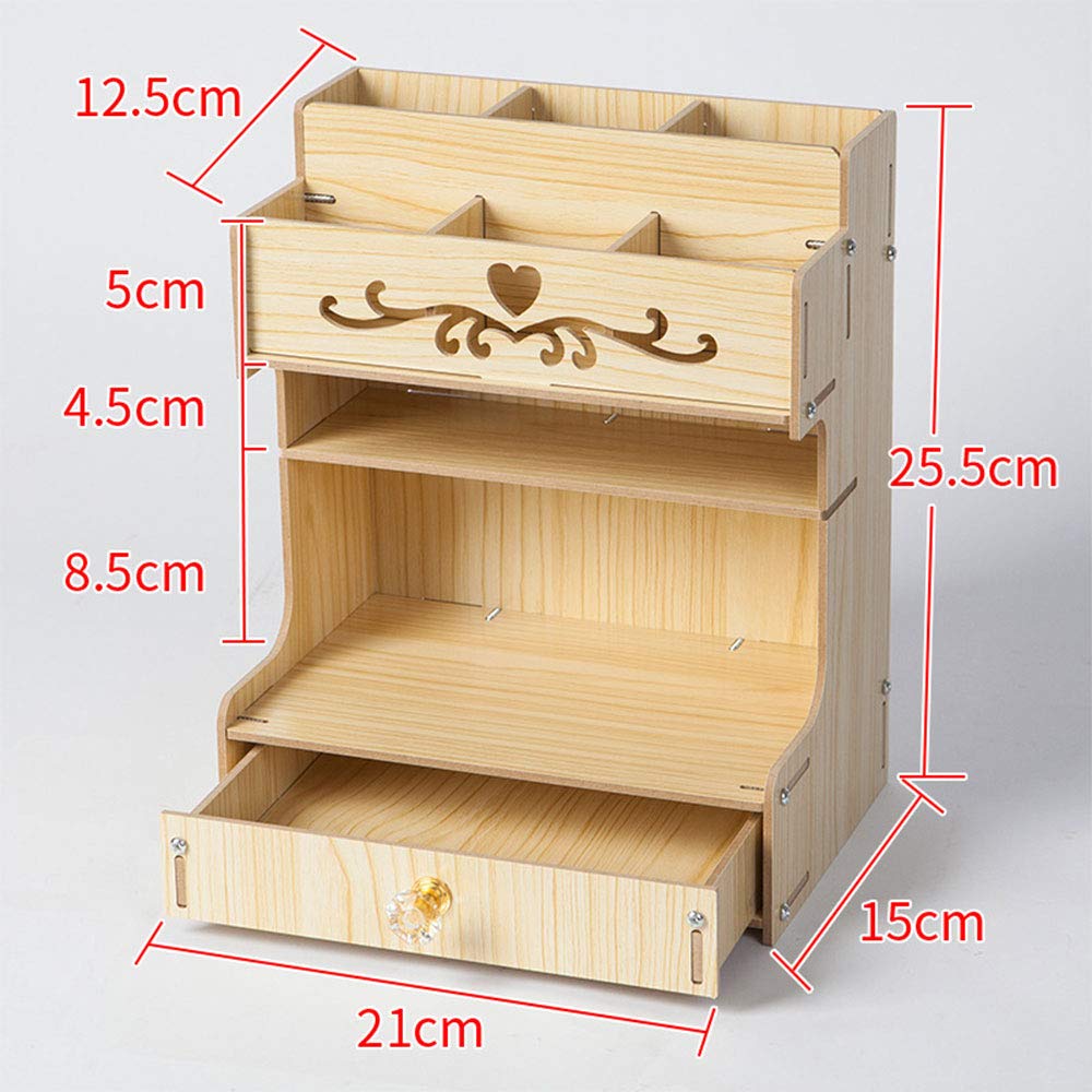 Grande capacité de rangement de bureau, multifonction pour fournitures de bureau, fournitures de papeterie, boîte de rangement en bois massif support de rangement pour étagère à débris B13 jaune clair