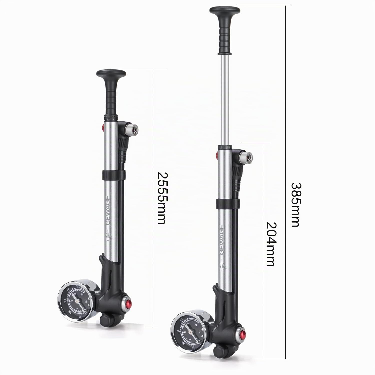 GEWAGE Pompe à Choc Haute Pression (Max 300 PSI), Pompe à Fourche/Pneu 2 en 1 pour VTT, Fourche de vélo de Route et Suspension arrière, Mini Pompe Portable avec Bouton de Purge.
