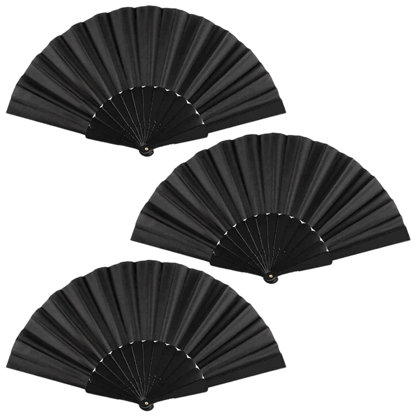 CtiUjdx 3Pcs Hand Fan Folding Black Manual Fans, Portable Fabric Folding Hand Fan, Vintage Chinese Bamboo And Fabric Fan For Wedding, Party Favor, Performance, Dance, Home Decorations, Festival, Gift