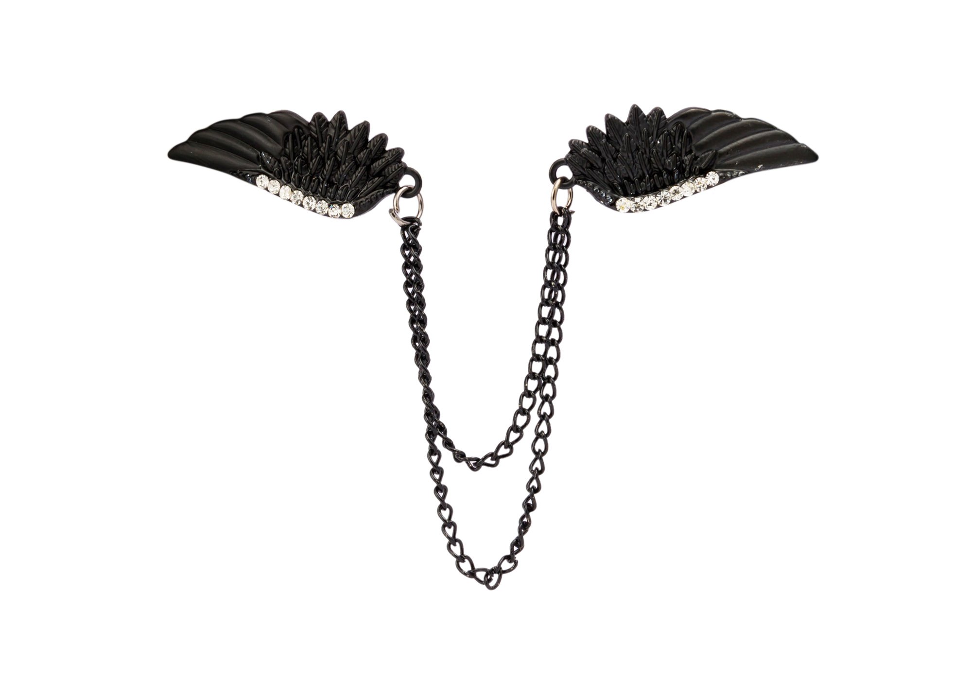 KnighthoodMatte Black Power Wing with Hanging Chain Lapel Pin Badge Coat Suit Wedding Gift Party Shirt Collar Accessories Brooch for Men Black