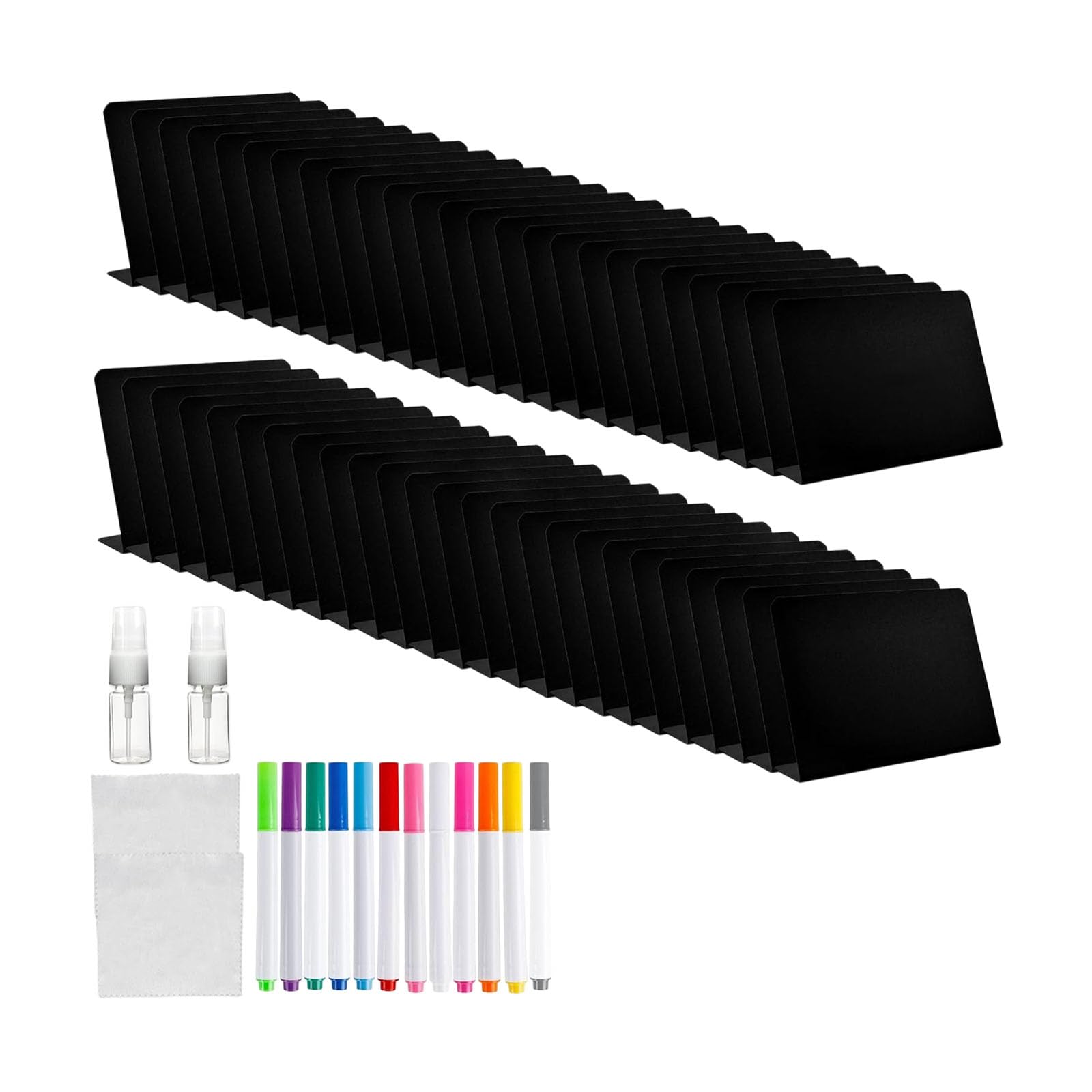 Tsophreniq Portable L Shape Compact Chalkboard Labels Pack Includes 50 Boards and 12 Assorted Writing Tools for Cafe Dessert Display Colorful Food Markers