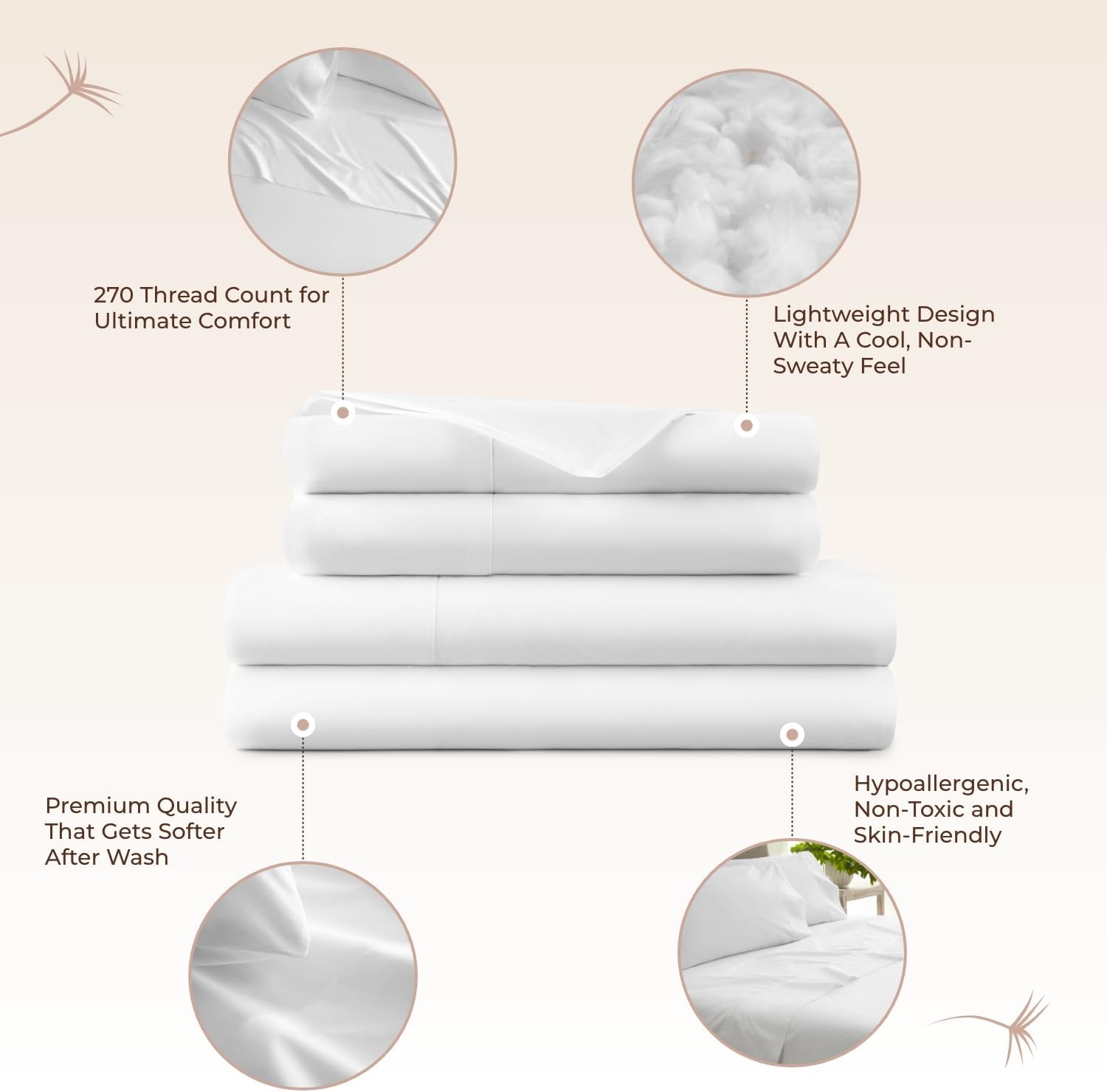 100% Organic Cotton Sheets King Size - GOTS Certified Cotton Percale Sheets with Crisp Cool & Breathable Percale Weave Perfect for Hot Sleepers - Durable Luxury 4 Piece Set (White, King)
