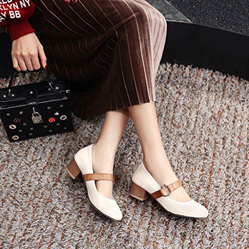 MIOKE Women's Square Toe Chunky Mid Block Heel Pumps Buckle Strap Comfort Mary Jane Office Dress Shoes4