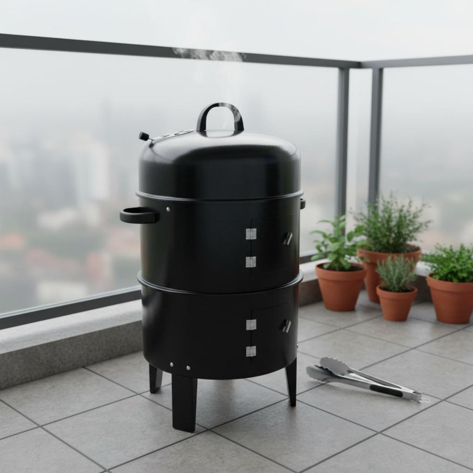 predolo Barbecue a Carbone 3 in 1 Griglia Forno Affumicatore con Controllo Della Temperatura Valvola d'Aria Regolabile Struttura Smontabile Finitura Elettroforetica Adatto a Feste Barbecue All’aperto