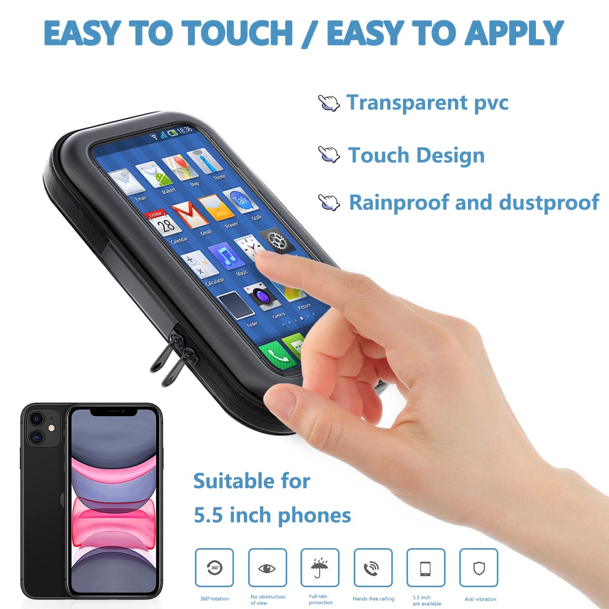 Borsa Manubrio Bici Impermeabile 5.3L | Con Tasca Touch Per Smartphone | Tracolla Regolabile - Foto 8