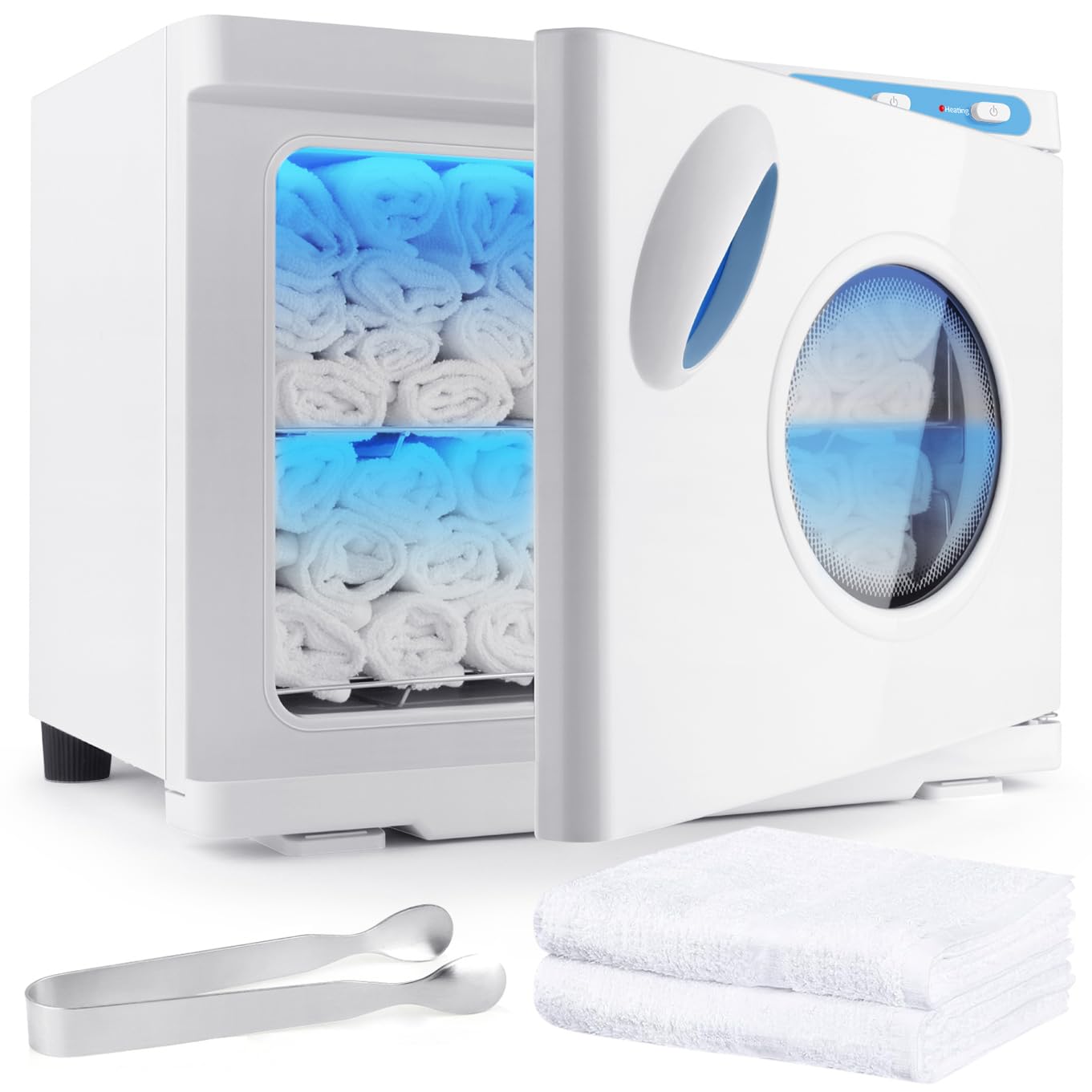 hot towel warmer, professional 23l large capacity hot towel cabinet, 2-in-1 spa towel warmers for facials, barber, salon, esthetician, upgrade fast heating aluminum interior, white w/window glossy white