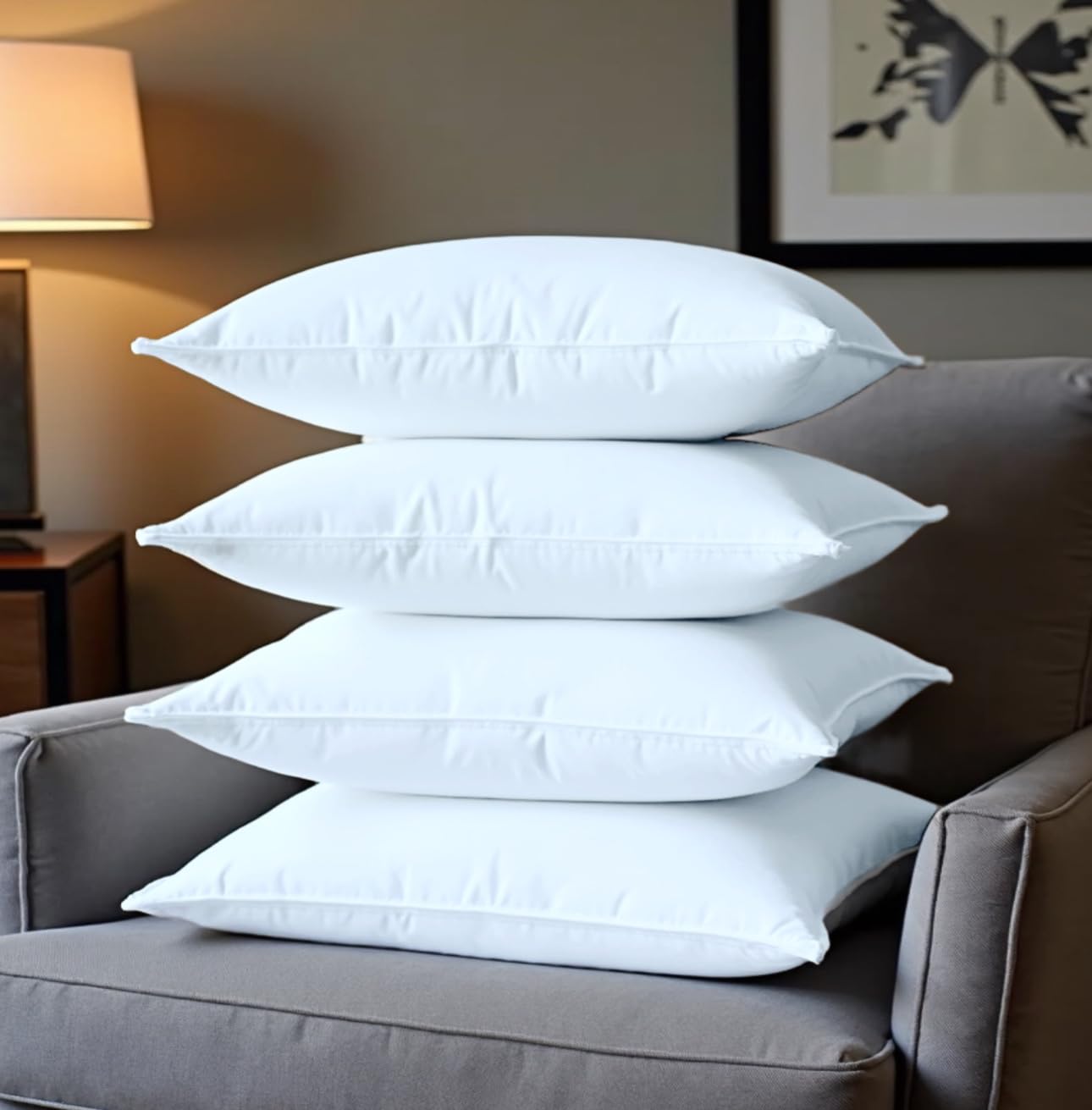 1200gsm Duck Feathers Pillow Extra Soft Filling Hypo Allergenic Anti Dust Mite Filling 85% Feather 15% Down White Premium Support Designed Side Back Sleepers Bed 48 X 74cm (Pack of 4 (Cotton Cover))