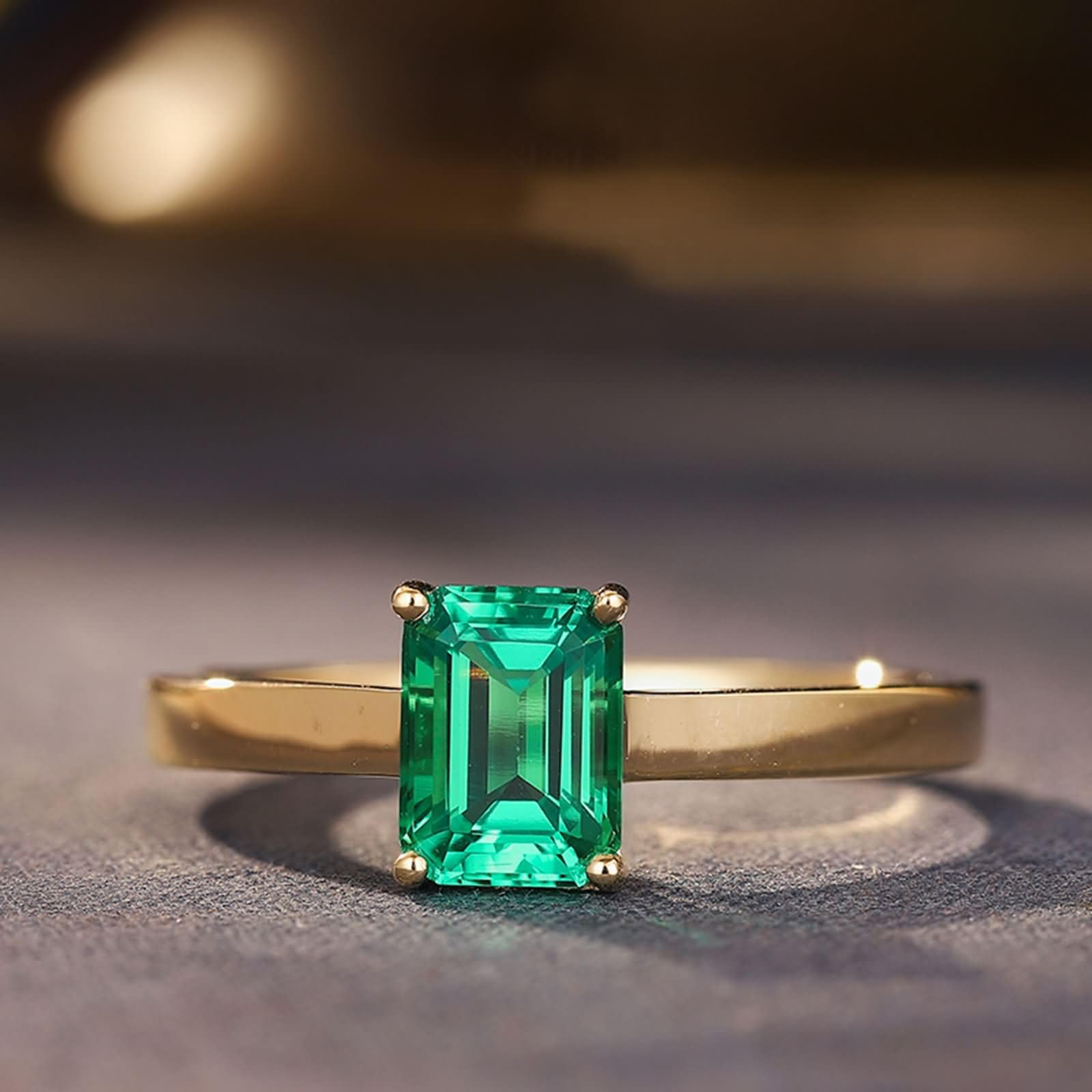 Pierścionek zaręczynowy damski żółte złoto 750, 4 szczęki Solitaire 1,5 ct Szmaragd Prostokąt, Zielone Złote Pierścionki Fedina Kobiety, Rozmiar 8 (48 mm)