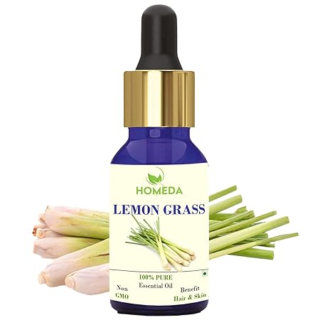 Homeda Lemongrass Essential Oil for Diffuser (100 ml), Room Freshener, Home Fragrance, Lemon Grass Oil for Hair Growth, Skin, Face, Mosquitoes - 100% Pure, Fresh & Premium Aroma Oil