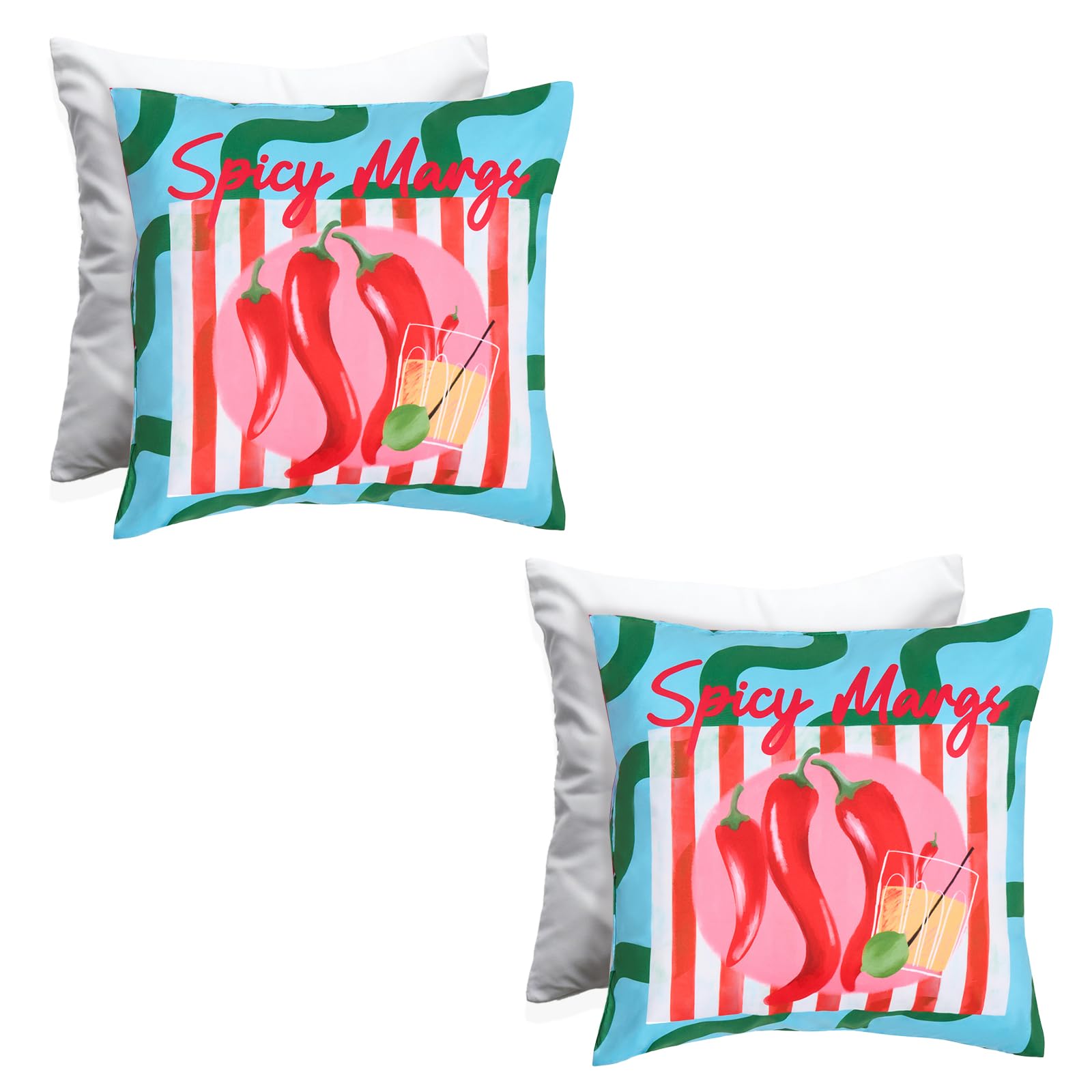 OHS Outdoor Cushion Filled 45 x 45 Set of 2 Decorative Spicy Margs Slogan Chilli Garden Cushions Waterproof Home Decor Soft Outdoor Seat Cushions Covers Included with Invisible Zipper