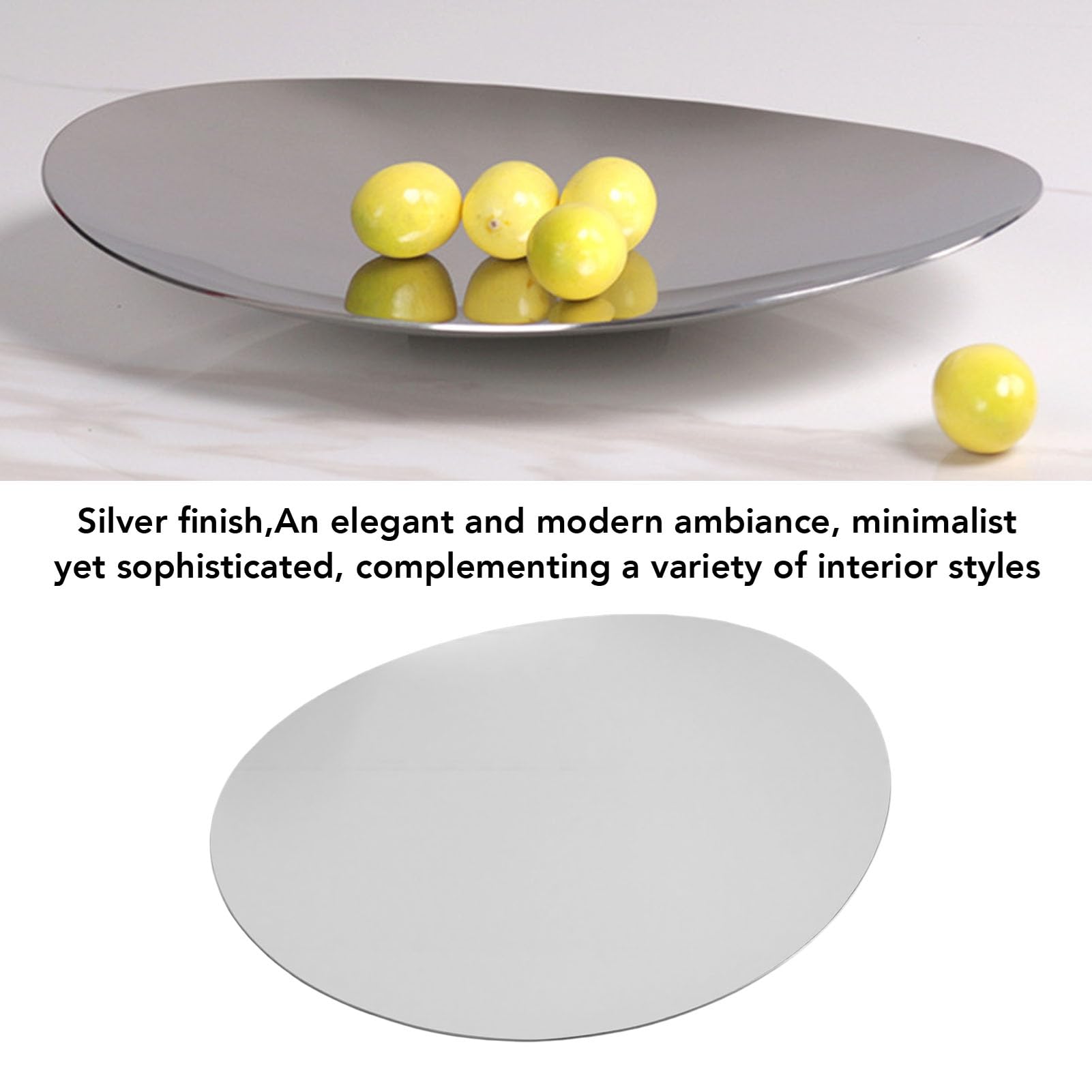 Bandeja para Servir Plateada, Bandeja para Servir de Acero Inoxidable con Acabado Pulido Espejo de Primera Calidad, Decorativa para Mesa de Centro con Tapete Antideslizante para Joyería, (S)