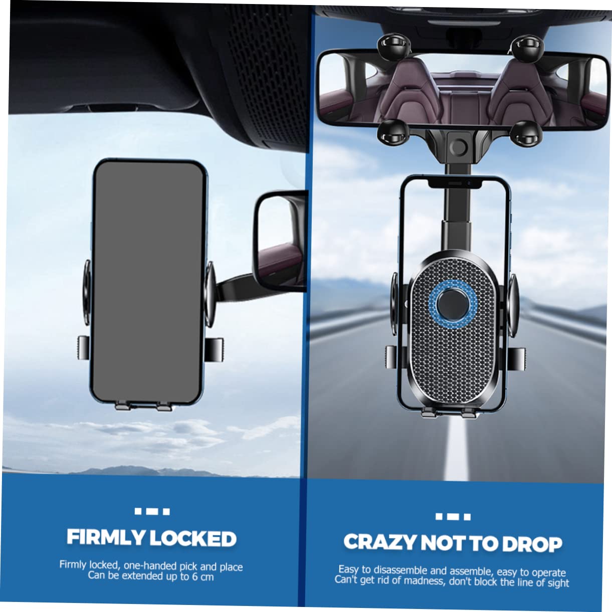 Supporto Telefono Auto Specchietto Retrovisore Girevole per Navigatori e Video Clip per Smartphone Angolo per Sicura