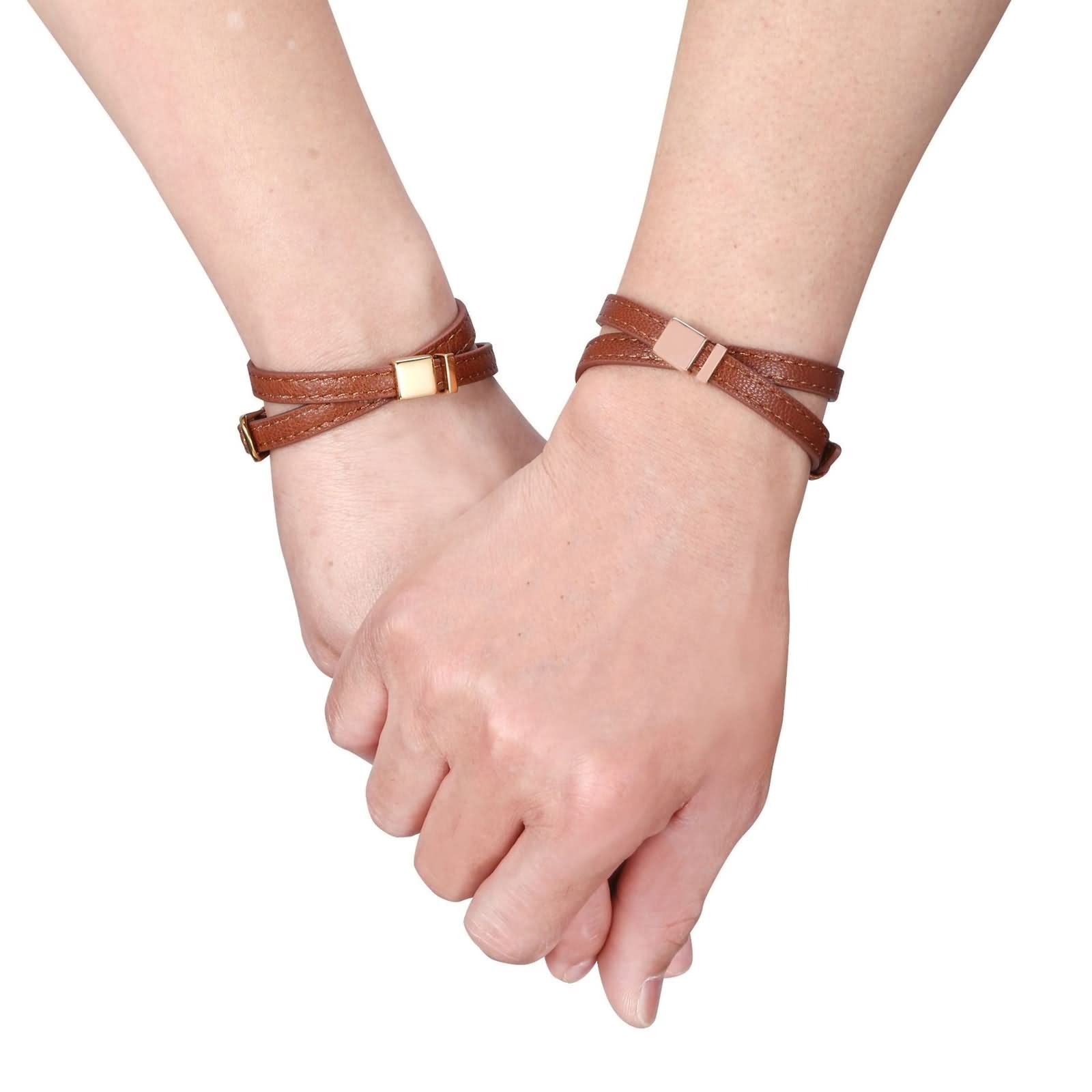 Pulsera Brazalete Hombre, Pulsera Joya Hombre Pulsera de Cuero Doble Acero Inoxidable para El Dia de San Valentin
