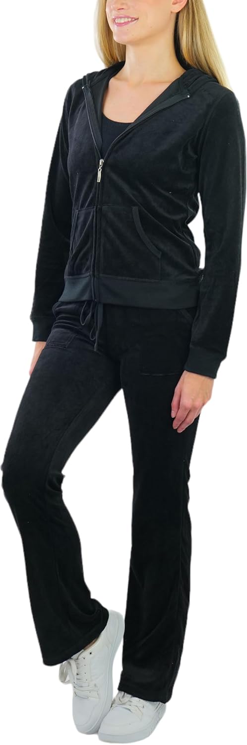 ToBeInStyle Women’s Velour Tracksuit Zip Up Hoodie Jacket & Matching Pants Set - Image 3