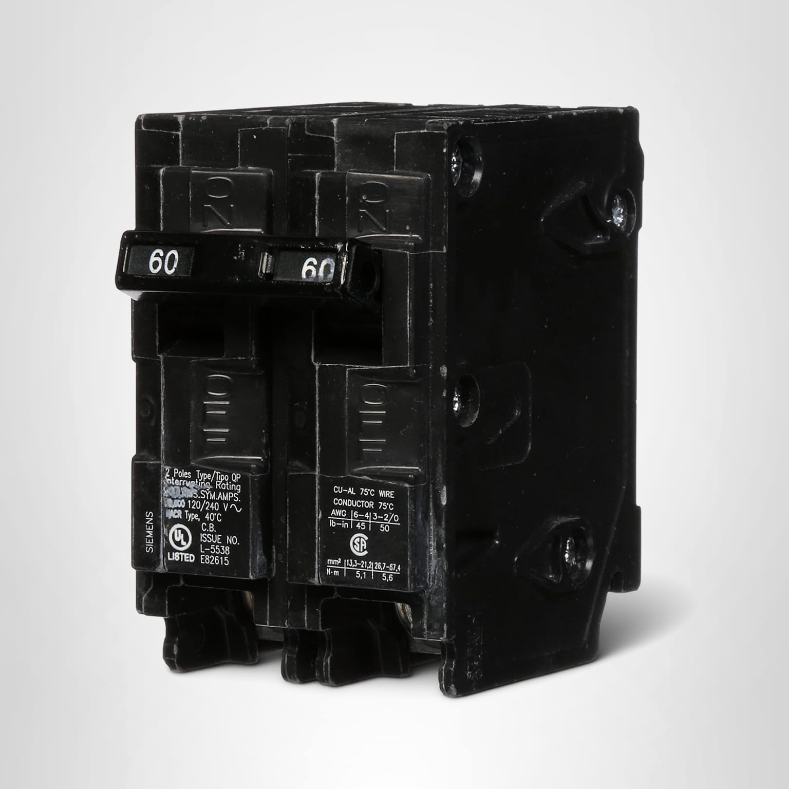 Siemens Q260 60-Amp Double Pole Type QP Circuit Breaker, Black