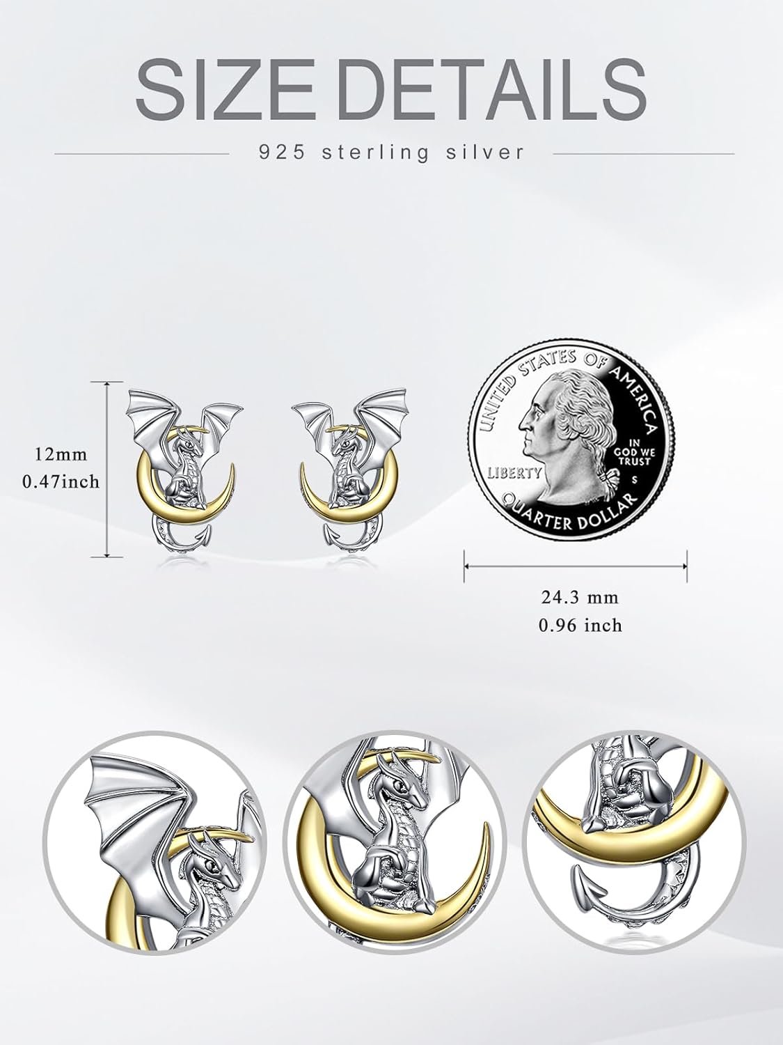 925 Sterling Silver Dragon/Chicken/Sloth/Bunny Stud Earrings Animal Stud Earrings Cute Animal Jewelry Gifts for Women - Image 5