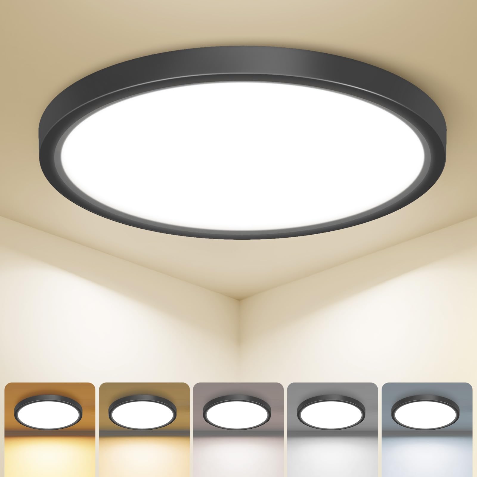 zemty Deckenlampe LED Deckenleuchte Flach, 5Farben 2700K/3000K/4000K/5000K/6500K