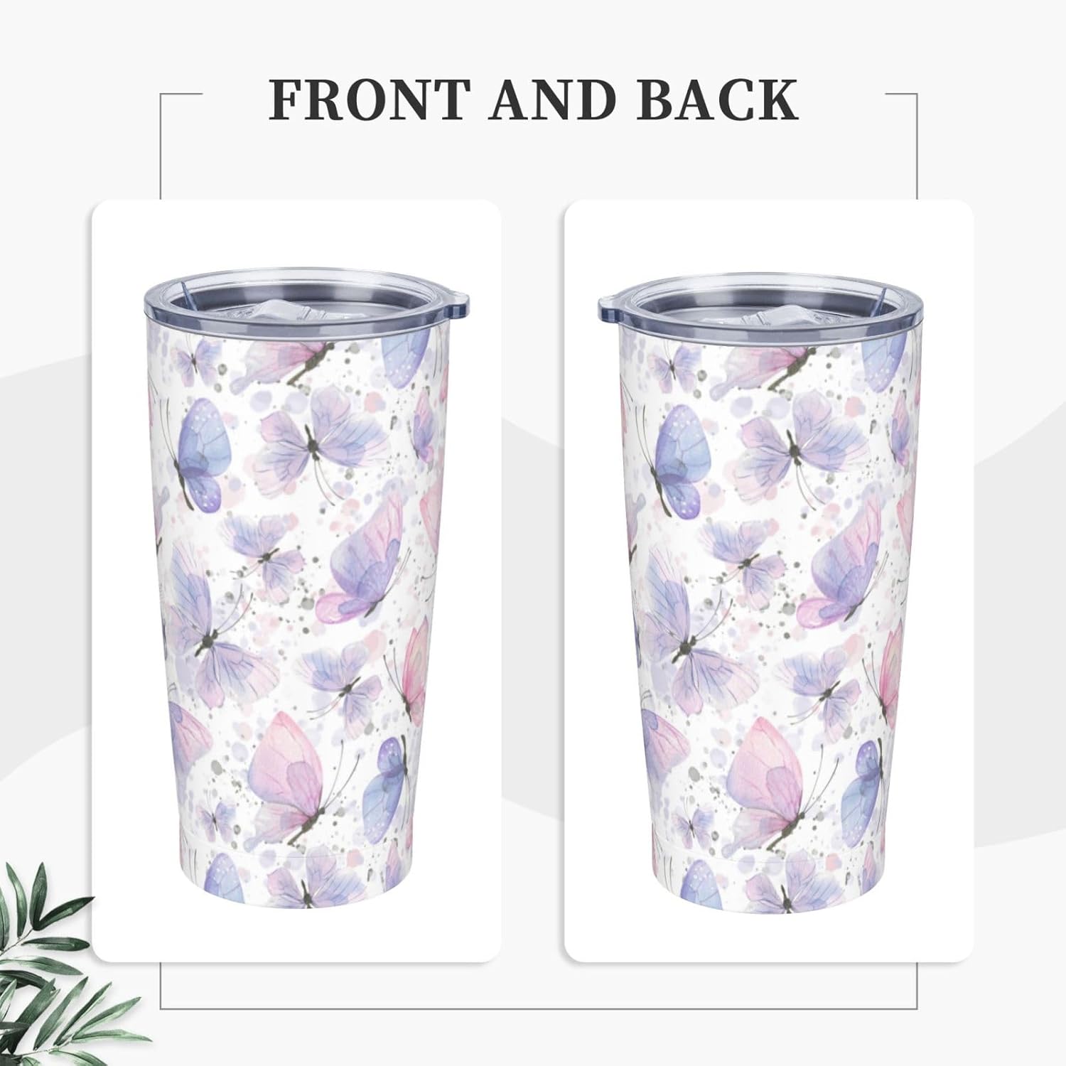 Pink Purple Butterflies Tumbler,Butterflies 20oz Stainless Steel Insulated Travel Tumblers,Travel Coffee Mug with Lid and Straw Water Bottle Drink Tumbler Cups Gifts for Women Men Lovers - Image 2