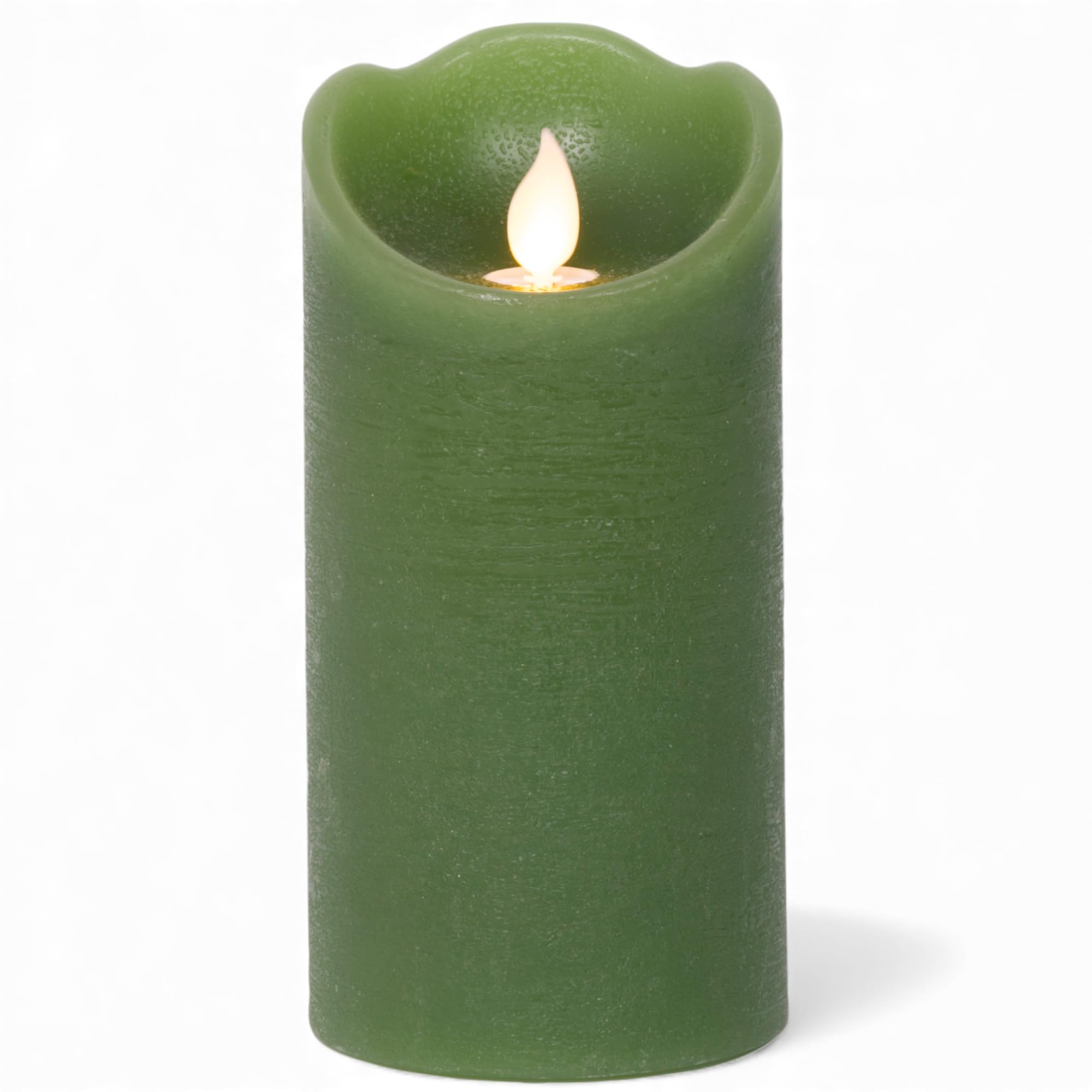 MIJOMA LED Real Wax Candle with Flickering Flame, Timer and Battery Operated, Indoor LED Candle with Warm White Light, Natural Look (Green - Textured Surface, Diameter 7.5 cm x 15 cm) — image 1