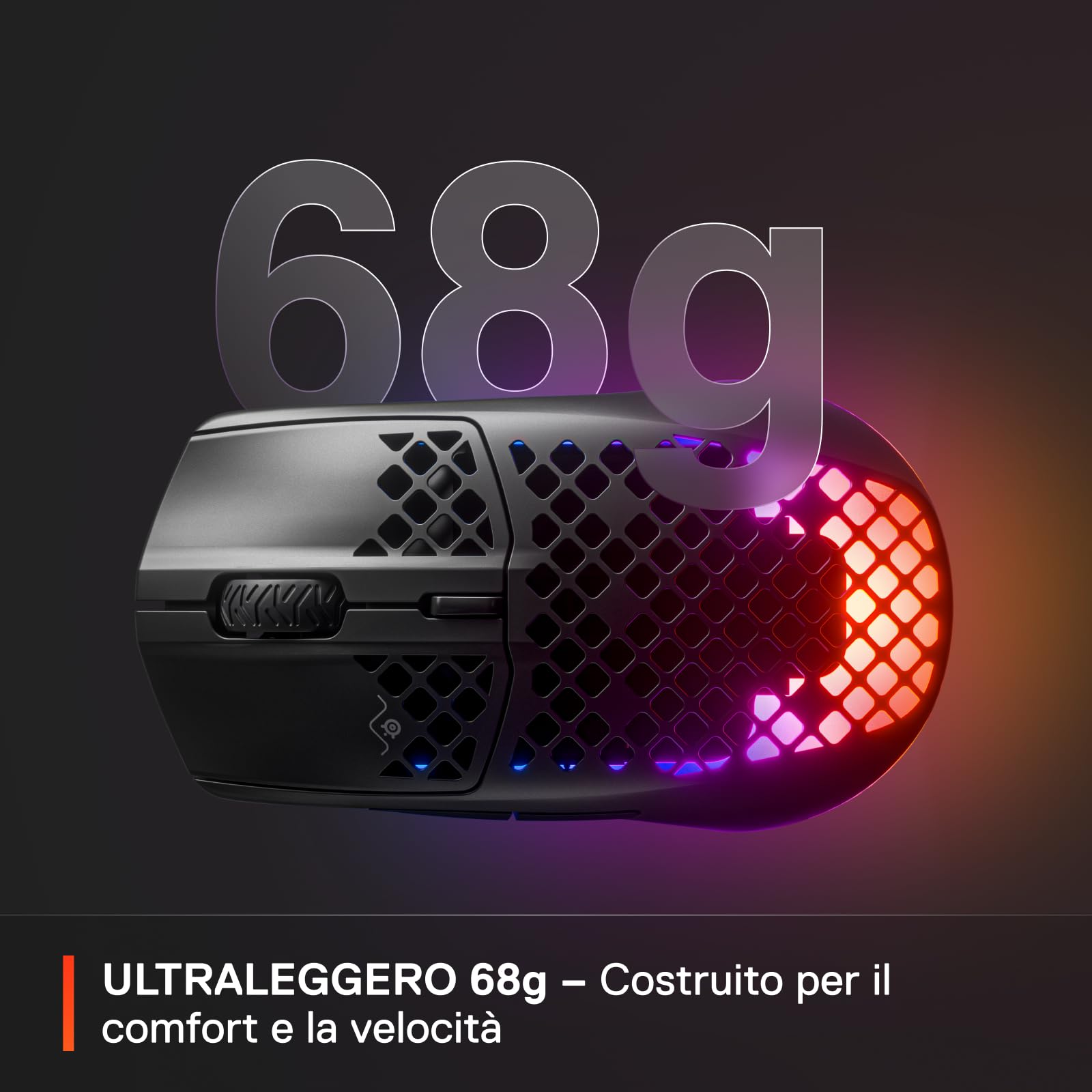 SteelSeries Aerox 3 Wireless Onyx (2022) - Mouse da gaming super leggero - 68g Design resistente all'acqua - 200 ore di durata della batteria