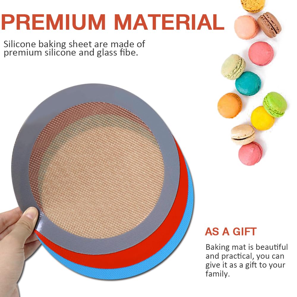 8 Zoll Runde Silikon Backmatte, Set mit 3 wiederverwendbaren Silikon-Backmatten, Silikonmatte für 8 Zoll Kuchenform, Silikonmatte zum Backen von Kuchen, Pizza, Kuchen, Brot, Macaron (Rot,
