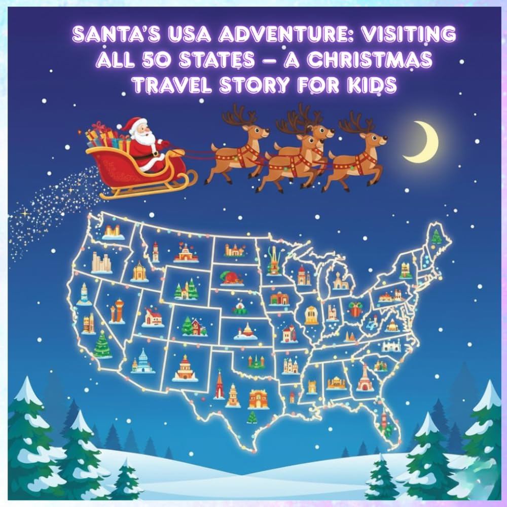 Santa’s USA Adventure: Visiting All 50 States – A Christmas Travel Story for Kids: A Fun Learning Journey Across America with Santa Claus | Famous Landmarks, Maps & Simple Facts for Children