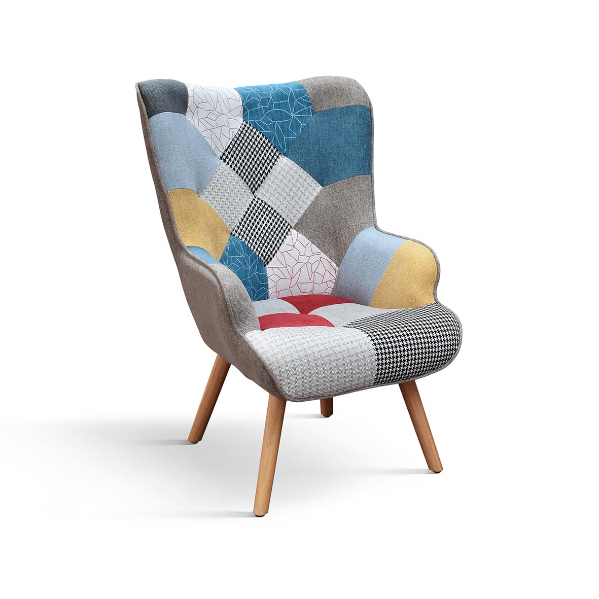 PAZZO DESIGN Sillón Armando, juego de 1, multicolor, tela, relajante, lectura, cómodo, patas de madera, con reposapiés, id_2126