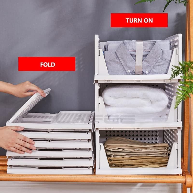 Image of JD FRESH 6 Pieces Stackable Wardrobe Organizer for Storage /Foldable Cupboard Storage for Clothes /Polypropylene Multipurpose Space Organizer Rack /Adjustable Sliding Drawer - White