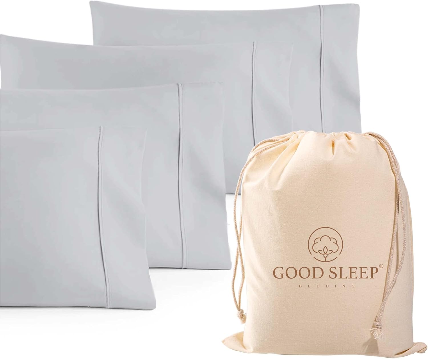 Set of 4 Pillow Cases Queen Standard,800 TC 100% Egyptian Cotton,Great for Hair & Skin Care,Silky Soft Sateen Weave Pillow Covers for Bed Pillow,Improves Sleep Quality, 4" Hem Pillowcases,Light Gray