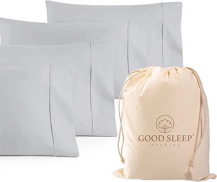 Set of 4 Pillow Cases Queen Standard,800 TC 100% Egyptian Cotton,Great for Hair & Skin Care,Silky Soft Sateen Weave Pillow Covers for Bed Pillow,Improves Sleep Quality, 4" Hem Pillowcases,Light Gray