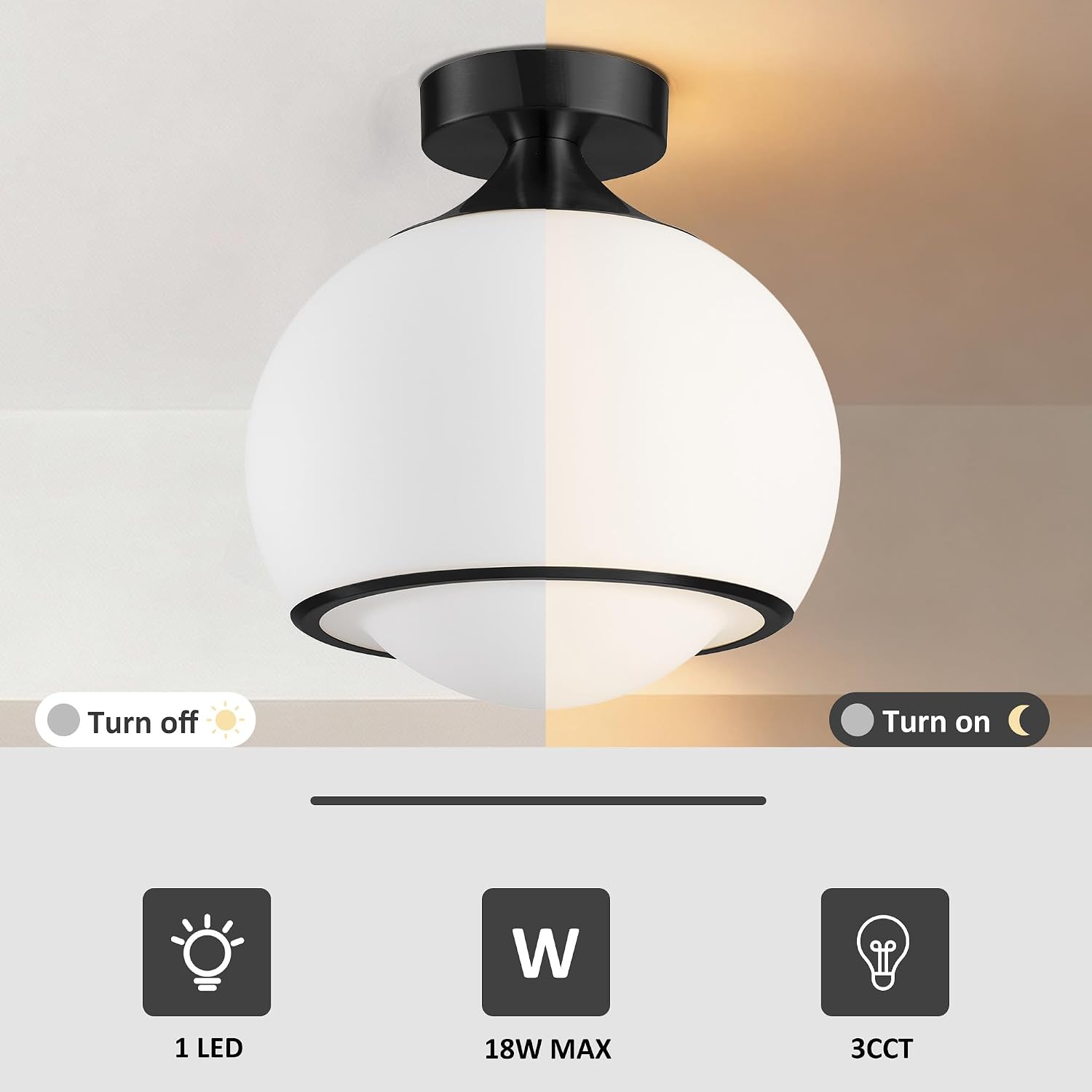 Maxax 14'' LED Nickel Ceiling Light Fixture, Modern Small Flush Mount Chandelier, Opal Glass Shade, for Entryway, Hallway, Kitchen, Dining Room, Bedroom, 14W
