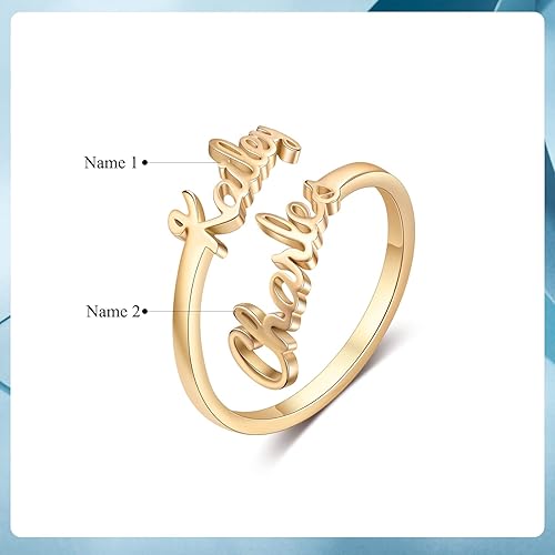 Miniatura 2 de Anillo personalizado con doble nombre para mujer, anillo de oro personalizado con nombres, anillos de promesa para su madre, regalos personalizados