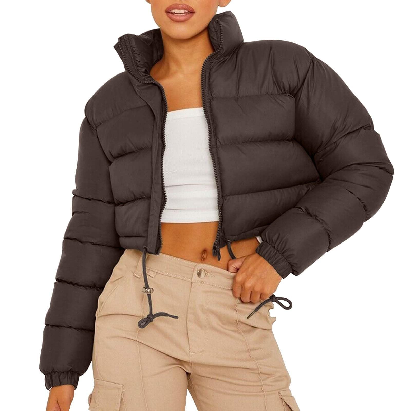 Cocila Short De Couleur Unie Pour Femmes Veste ZippéE à Manches Longues Avec Cordon Serrage Maxi Manteaux Pour Jean Veste Rouge Bomber Noir Cuir Veritable Manteau Sans Manche
