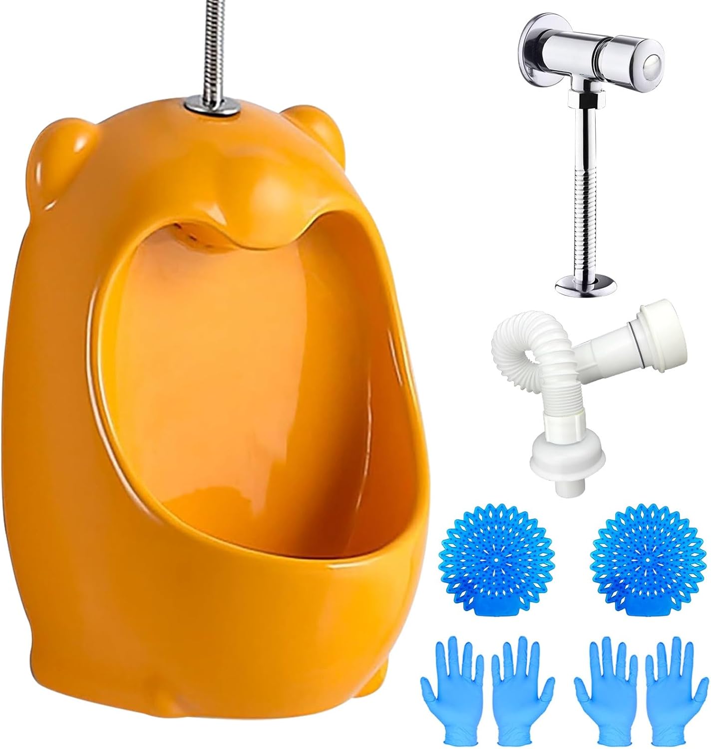 Toddler Urinal Kids Urinals for Boys with Push-Button Flush Valve Wall-Mounted Potty Training Urinal Made of Ceramic Baños para Niños for Kindergarten Public Restrooms(Orange,Surface Drainage)