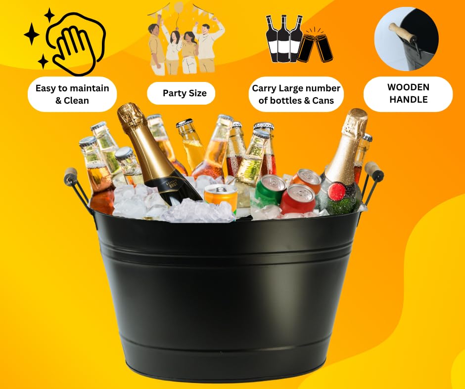 Trendi 24L Cold Drinks GALVANISED Steel Oval Tub Outdoor ICE Bucket Cooler | Beverage Beer Lager Drink Pail Cocktails Parties, Drinks Cooler, Wine Bucket (BLACK) - Image 3