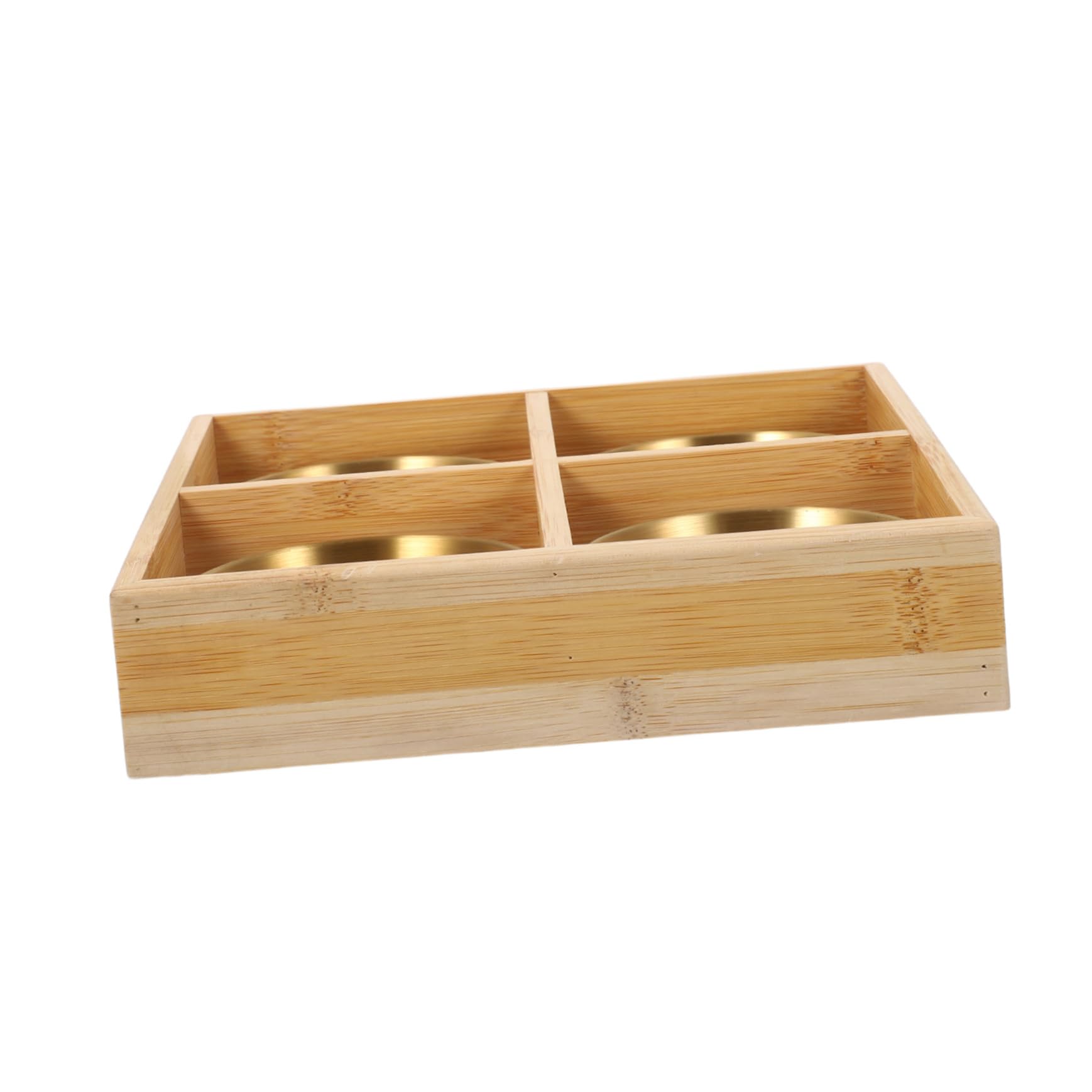 Ipetboom Plateau de Service Divisé Bois Compartiments avec Bols Acier Inoxydable Organisateur de Condiments pour Hotpot Barbecue et Restaurant