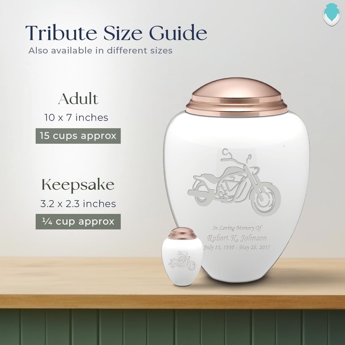 Geturns Tribute Adult Personalized Motorcycle Cremation Urns for Human Ashes I Large White & Rose Gold Funeral Urn for Men and Women I 220 lbs