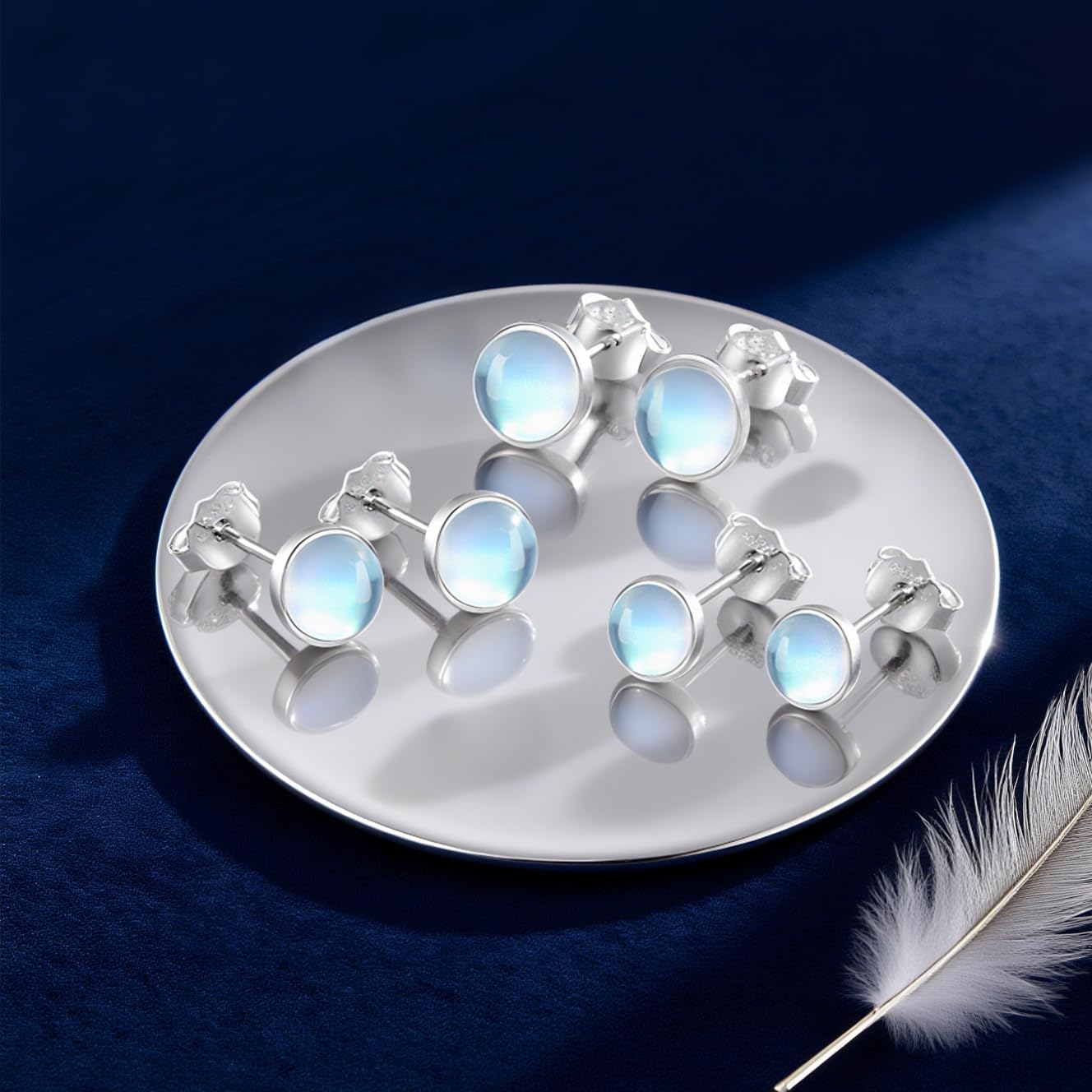 Prismata Moonstone/Opal/Turquoise Earrings Stud for Women 925 Sterling Silver Moonstone/Opal/Turquoise Stud Earrings Trendy Jewelry Gifts for Women Mom Her - Image 5