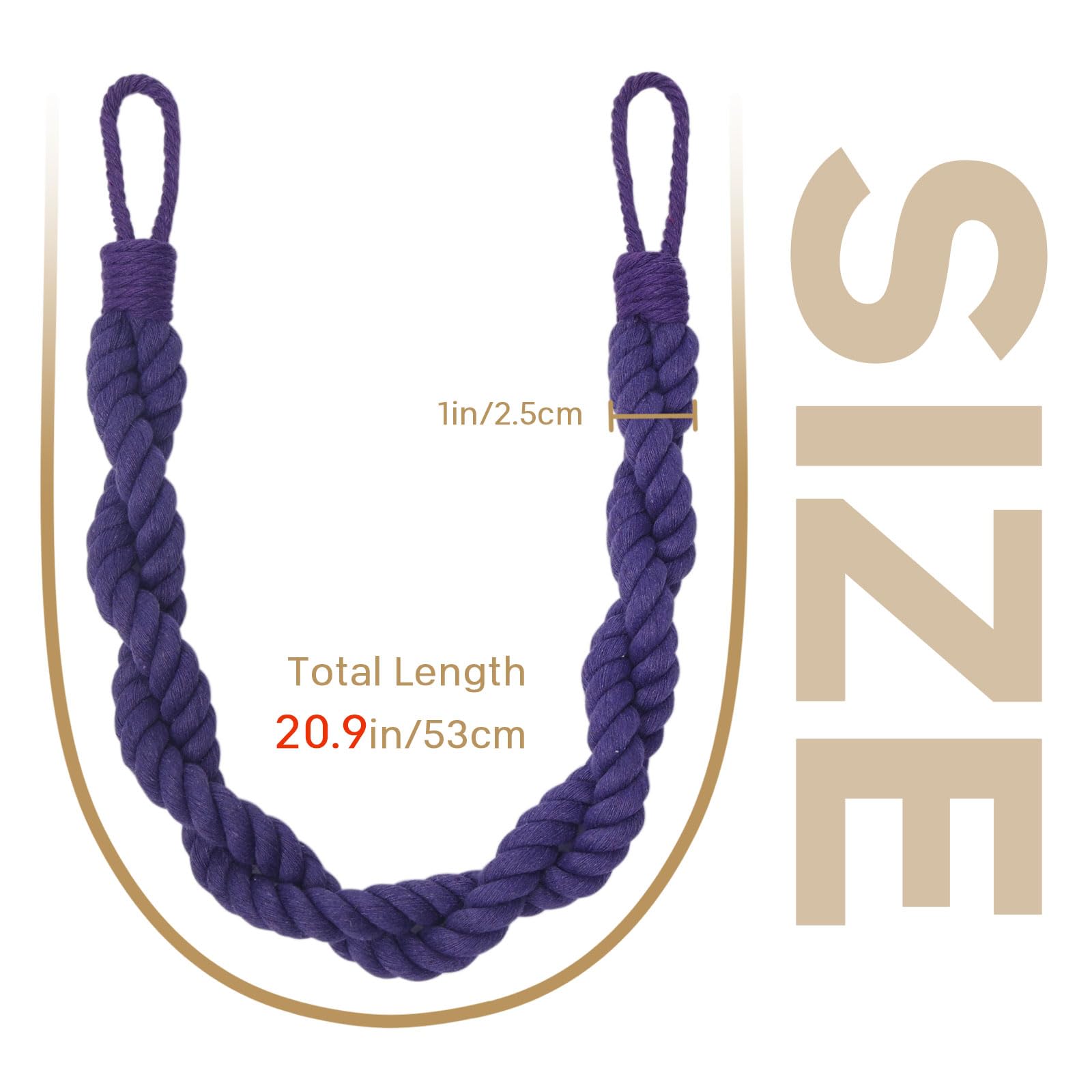 Pretty Jolly 4 Pack Natural Cotton Rope Curtain Tiebacks Elegant Boho Style Decor Drape Tie Backs Soft Hand-Woven Double Rope Curtain Holdbacks with Metal Hook for Home & Office Drapery (Purple) - Image 3