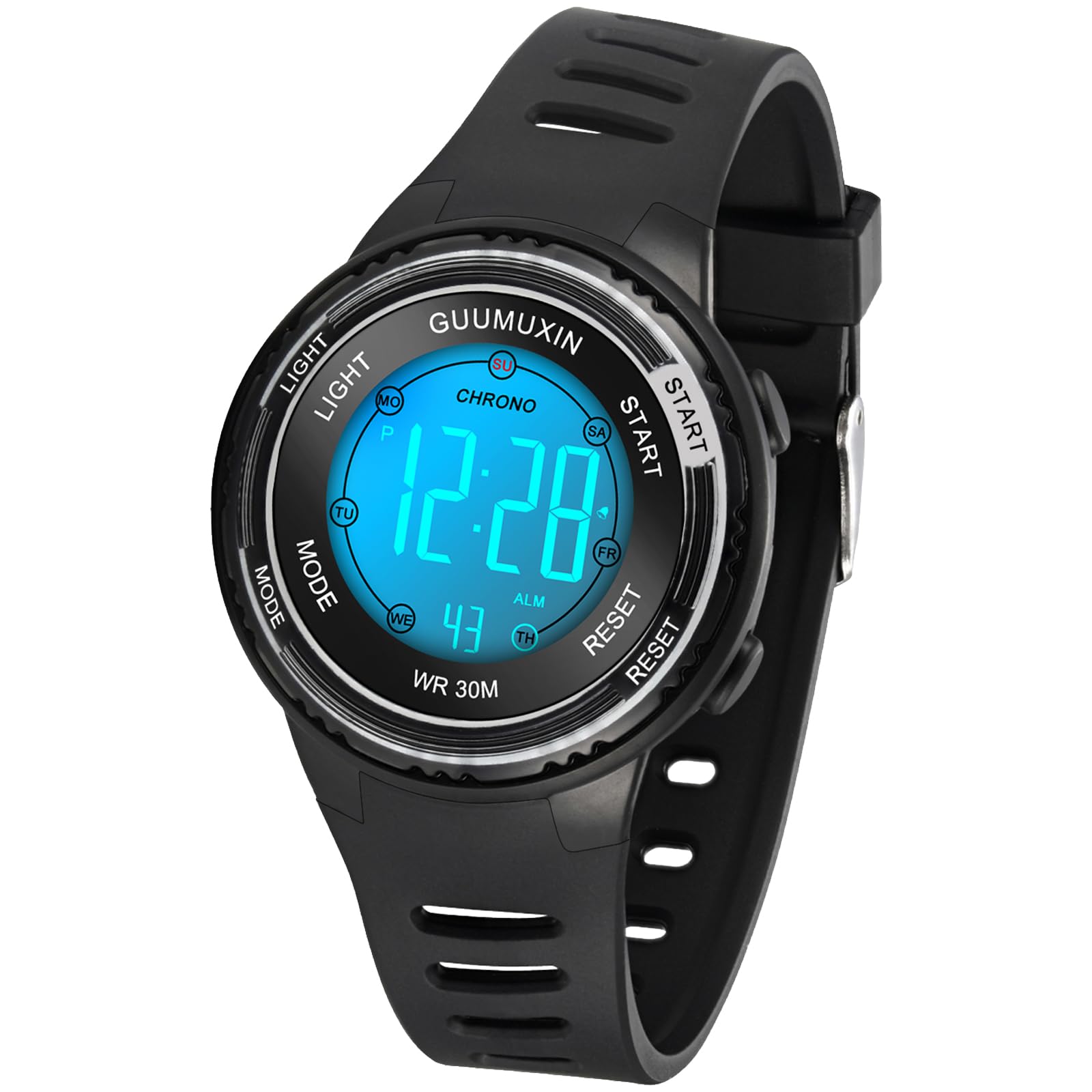 GUUMUXIN Kids Digital Watch, Kids Sports Watch with 7 Colour Indicator Light, Acrylic Watch Screen, 3 ATM Waterproof, Strap Wristwatch for Girls Boys 6-16