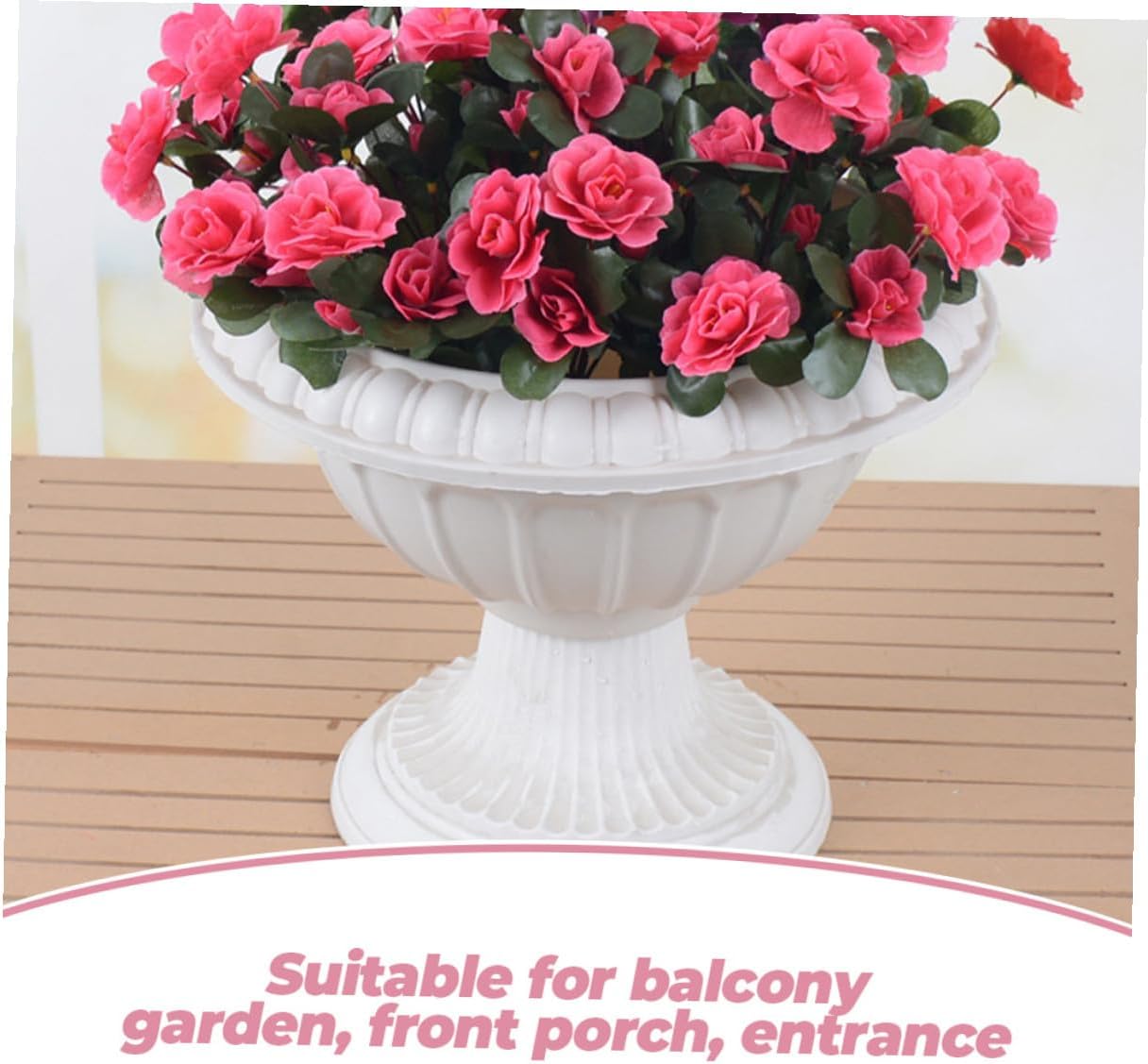 Totority Vintage White Plastic Flower Pot Planter Urn 2pcs, Decorative Retro Wedding Garden Plant Holder, Classic Roman Style Pedestal Vase for Home and Event Décor