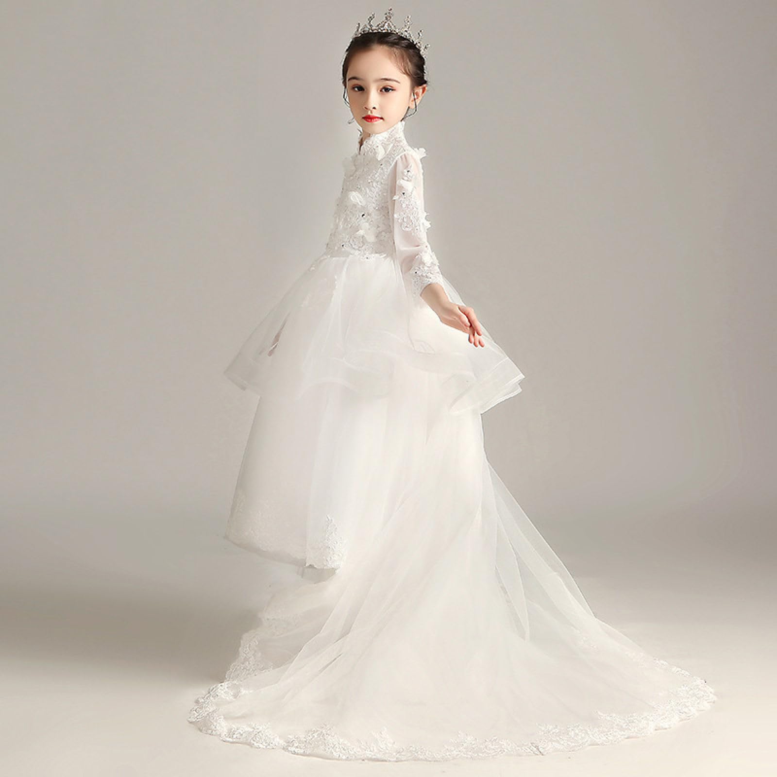 Blumenmädchen-Kleid aus Tüll mit Blumenmuster für die Erstkommunion, Festzugskleider für Kinder, große Mädchen, Prinzessin, Geburtstag,Weihnachten, Brautjungfer, Hochzeitsfeier, Ballkleid, 6–16 Jahre