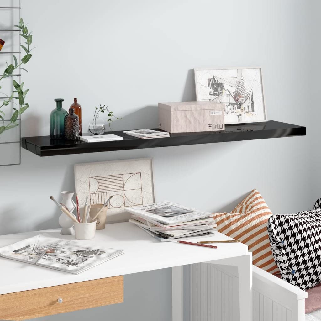 YUANCHUTOP Floating Shelves, Black Gloss Wall Mounted Shelf with Invisible Brackets Book Plant Display Rack Storage for Bathroom Living Room Bedroom Entryway Hallway, 120cm