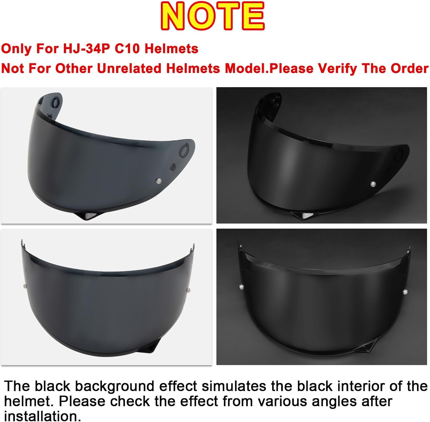 PSLER C10 Visor - C10 Tinted Visor HJ-34P Visor Helmet Face Shield for C10 HJ-34P,Deep Black Visor
