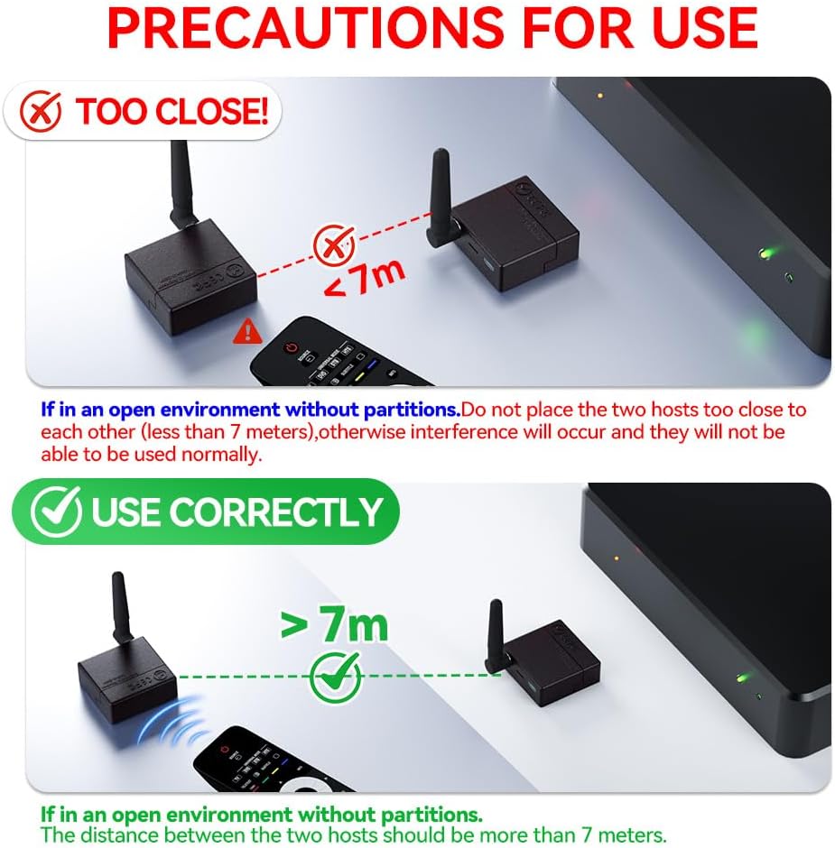 Wireless Repeater System Small Size Wireless Receiver Extender for Infrared Home Appliances Wireless IR Repeater,Transmitters of Electronic Signals (360° Remote Control)
