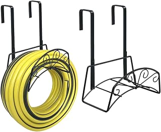 Garden Hose Holder, Metal, 2PCS Black | Heavy Duty Detachable, Wall Mount or Hanger, Holds 160 FT, For Expandable & Flexible Hoses, Water Hoses Holder for Outside