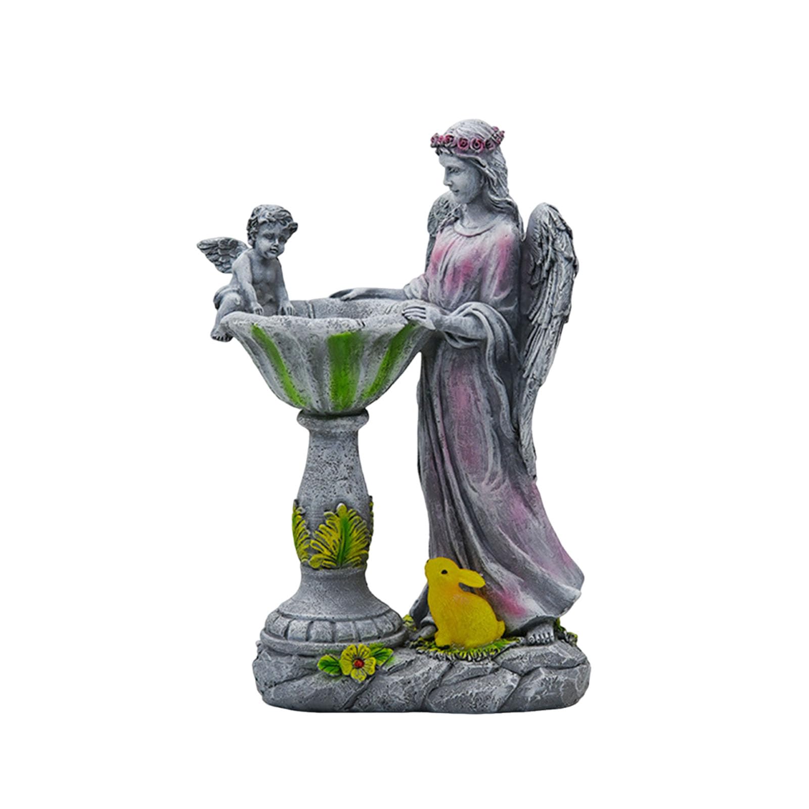 Introti Solar Powered Garden Statue with RGB Light Hand Paint Lawn Ornament Waterproof Solar Fairy Decoration Statue for Patio Lawn Yard Outdoor Decor (Little Rabbit)