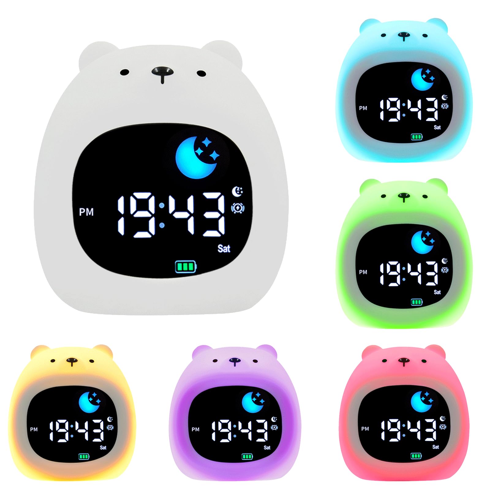 EUUEKathy Rechargeable Bear-Shaped Sleep Aid Clock with Night Light & White Noise Machine, Cute Animal Design Bedside Digital Alarm Clock for Adults – Adjustable Brightness & Soothing Sounds